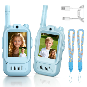 Kids Handheld 2 Pack Rechargeable Video Intercom Walkie Talkies Shockproof 0-40Km Range Indoor/Outdoor Use Ages 3-12 (Blue/Pink)